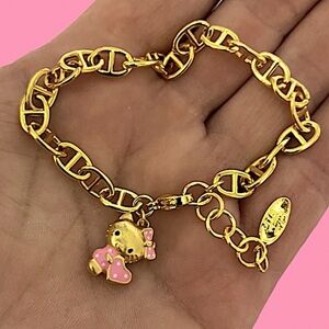 Handmade Hello Kitty Bracelet Gold Pig Nose Mariner Charm Chain Link Bracelet